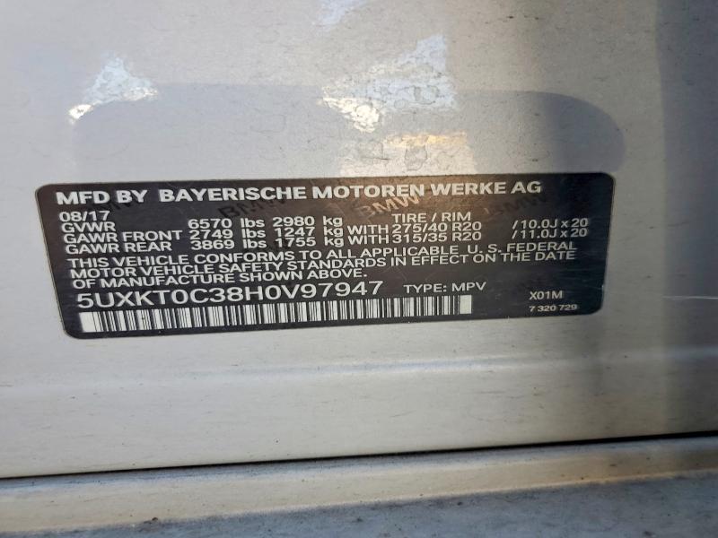 2017 Bmw X5 მანქანა იყიდება აუქციონზე, vin: 5UXKT0C38H0V97947, აუქციონის ნომერი: 63019056