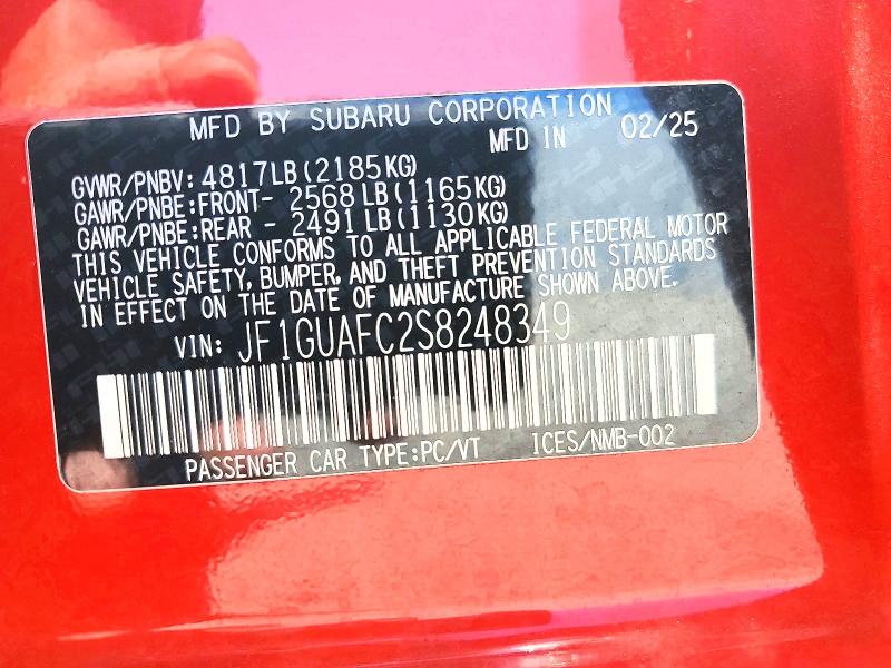 2025 Subaru Impreza მანქანა იყიდება აუქციონზე, vin: JF1GUAFC2S8248349, აუქციონის ნომერი: 60150566