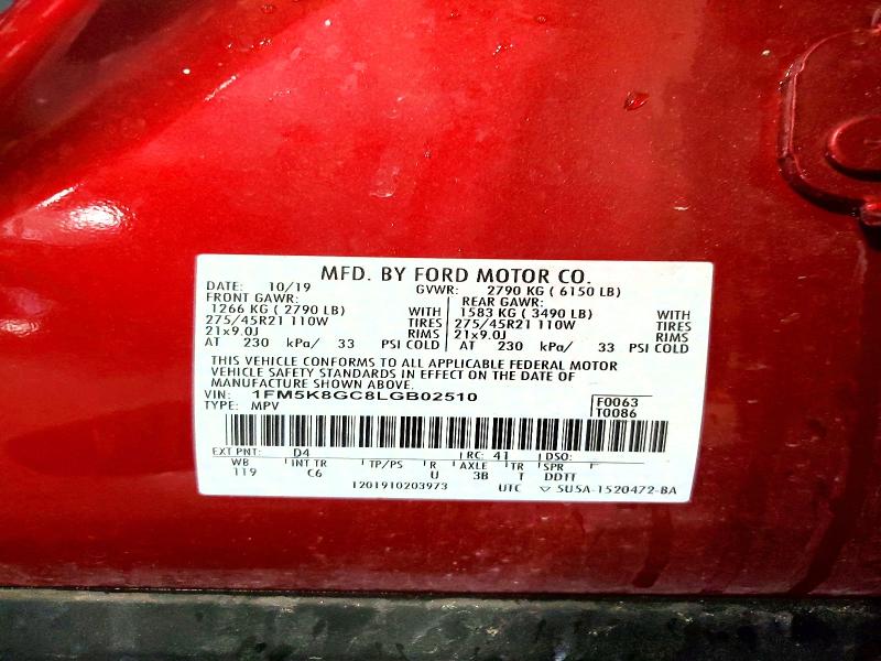 Продаж на аукціоні авто 2020 Ford Explorer, vin: 1FM5K8GC8LGB02510, номер лоту: 62520176