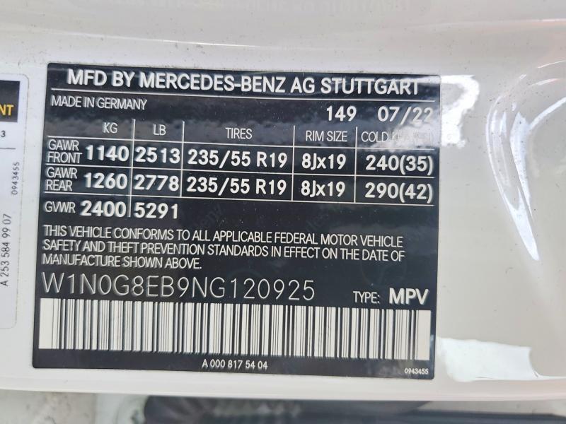 2022 Mercedes-benz Glc მანქანა იყიდება აუქციონზე, vin: W1N0G8EB9NG120925, აუქციონის ნომერი: 59401346