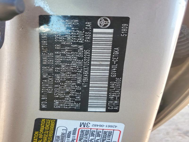 2007 Toyota Camry მანქანა იყიდება აუქციონზე, vin: 4T1BK46KX7U522295, აუქციონის ნომერი: 63134126