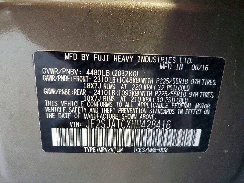 Продажа на аукционе авто 2017 Subaru Forester, vin: JF2SJATCXHH428416, номер лота: 60895456