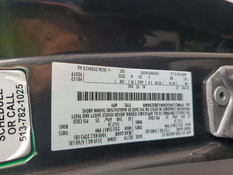 62304856 :رقم المزاد ، 1FMCU9GD6KUB23680 vin ، 2019 Ford Escape مزاد بيع