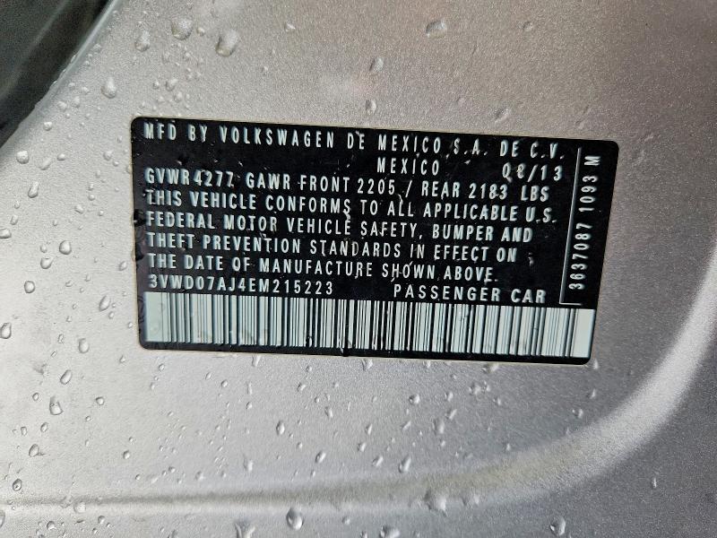 62796706 :رقم المزاد ، 3VWD07AJ4EM215223 vin ، 2014 Volkswagen Jetta مزاد بيع