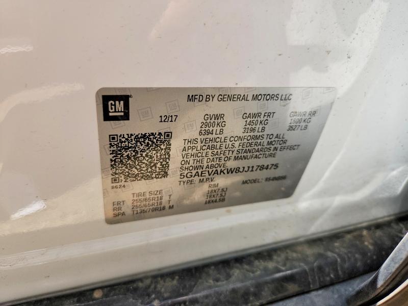 59603386 :رقم المزاد ، 5GAEVAKW8JJ178475 vin ، 2018 Buick Enclave مزاد بيع