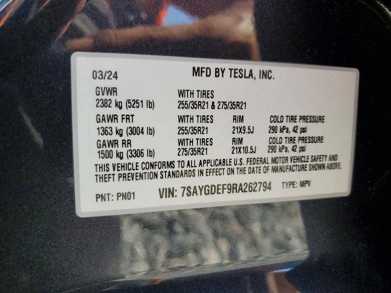 Продажа на аукционе авто 2024 Tesla Model Y, vin: 7SAYGDEF9RA262794, номер лота: 60819896
