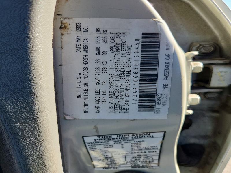 Aukcja sprzedaży 2003 Mitsubishi Galant, vin: 4A3AA46G03E190450, numer aukcji: 61801486