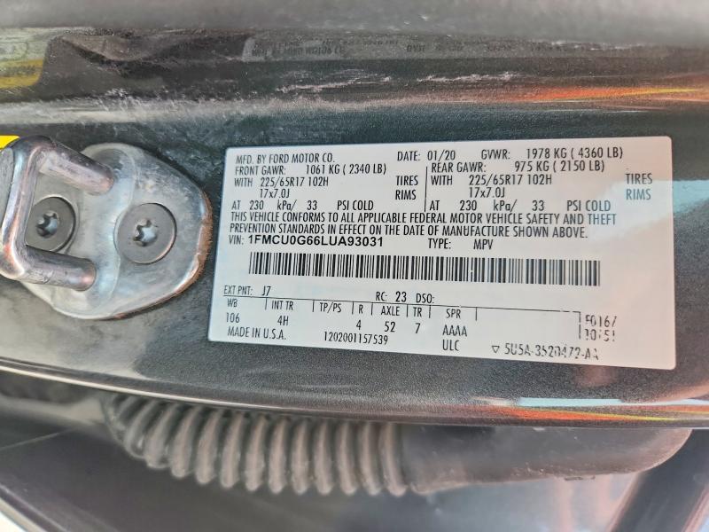Продаж на аукціоні авто 2020 Ford Escape, vin: 1FMCU0G66LUA93031, номер лоту: 61305796