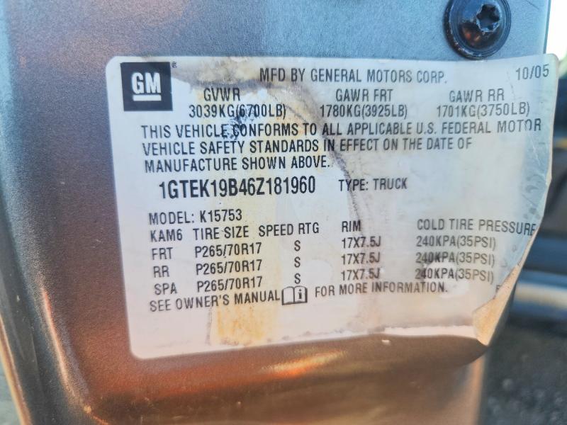2006 Gmc New Sierra მანქანა იყიდება აუქციონზე, vin: 1GTEK19B46Z181960, აუქციონის ნომერი: 59690966