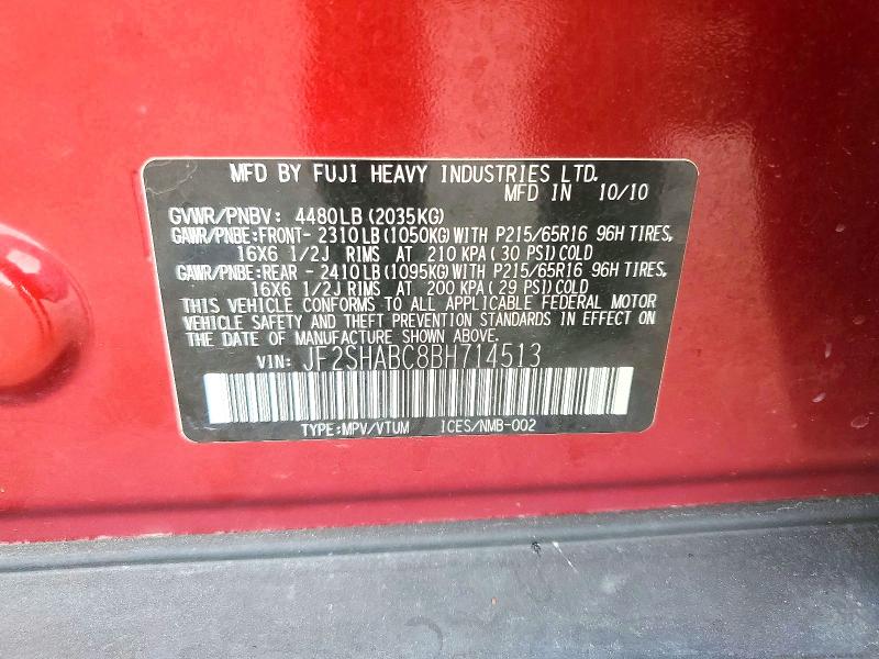 2011 Subaru Forester მანქანა იყიდება აუქციონზე, vin: JF2SHABC8BH714513, აუქციონის ნომერი: 62806926