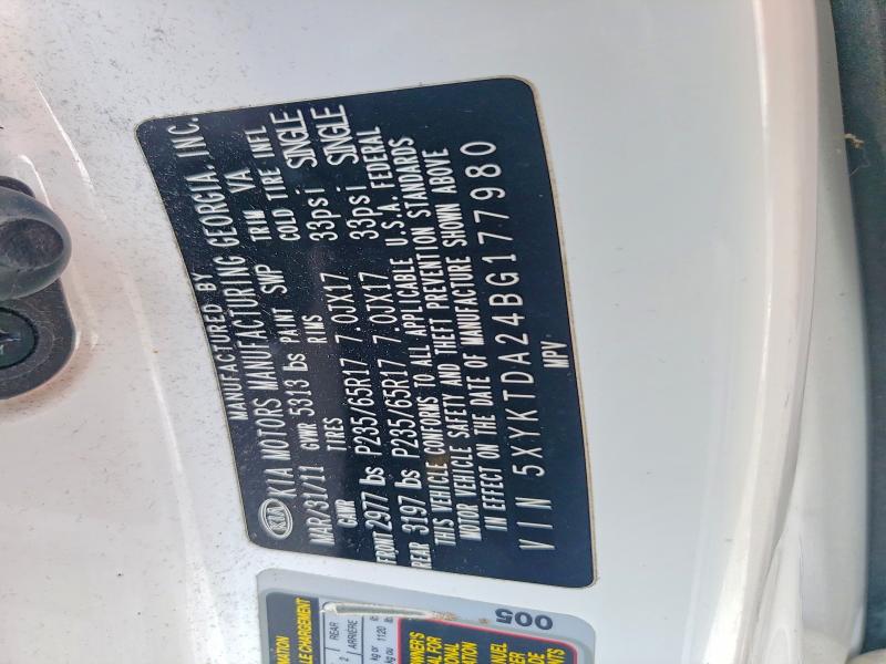Aukcja sprzedaży 2011 Kia Sorento, vin: 5XYKTDA24BG177980, numer aukcji: 62146316