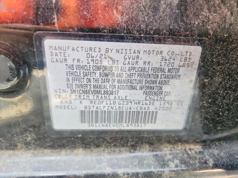 58739176 :رقم المزاد ، 3N1CN8EV0ML893817 vin ، 2021 Nissan Versa مزاد بيع