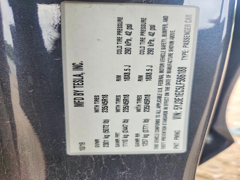 2020 Tesla Model3 მანქანა იყიდება აუქციონზე, vin: 5YJ3E1EC5LF586188, აუქციონის ნომერი: 60043436