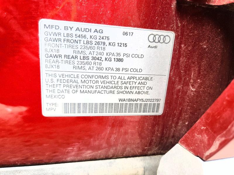 Aukcja sprzedaży 2018 Audi Q5, vin: WA1BNAFY5J2022797, numer aukcji: 61723316
