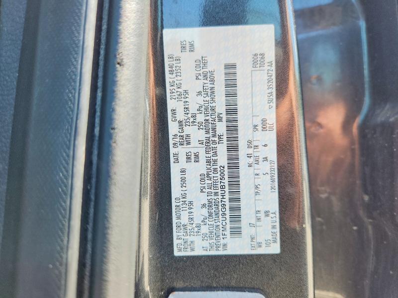 60971026 :رقم المزاد ، 1FMCU9G97HUB75002 vin ، 2017 Ford Escape مزاد بيع