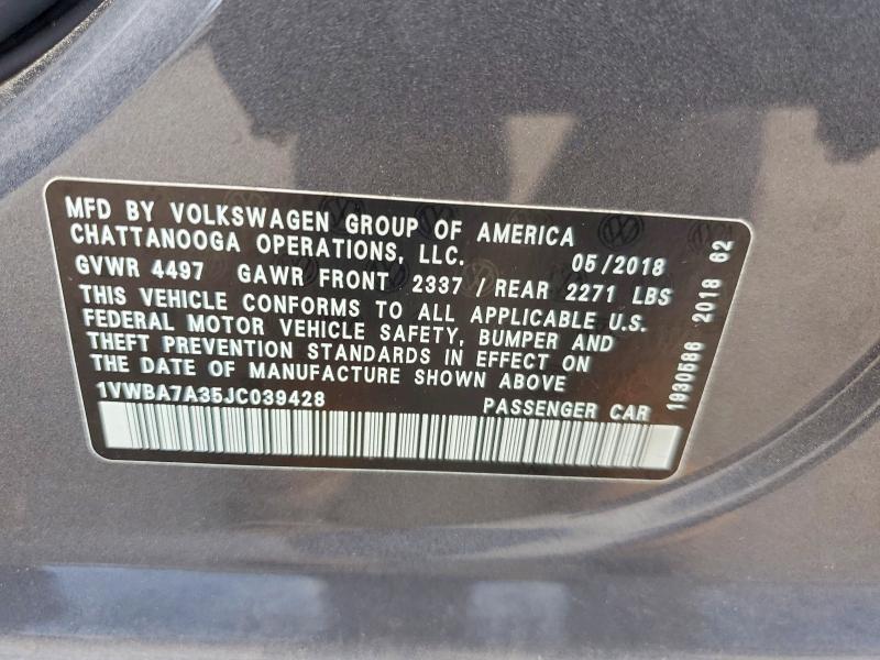 Aukcja sprzedaży 2018 Volkswagen Passat, vin: 1VWBA7A35JC039428, numer aukcji: 60227176