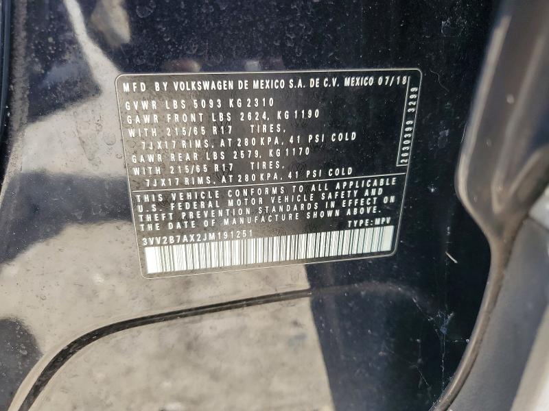 Aukcja sprzedaży 2018 Volkswagen Tiguan, vin: 3VV2B7AX2JM191251, numer aukcji: 60389276