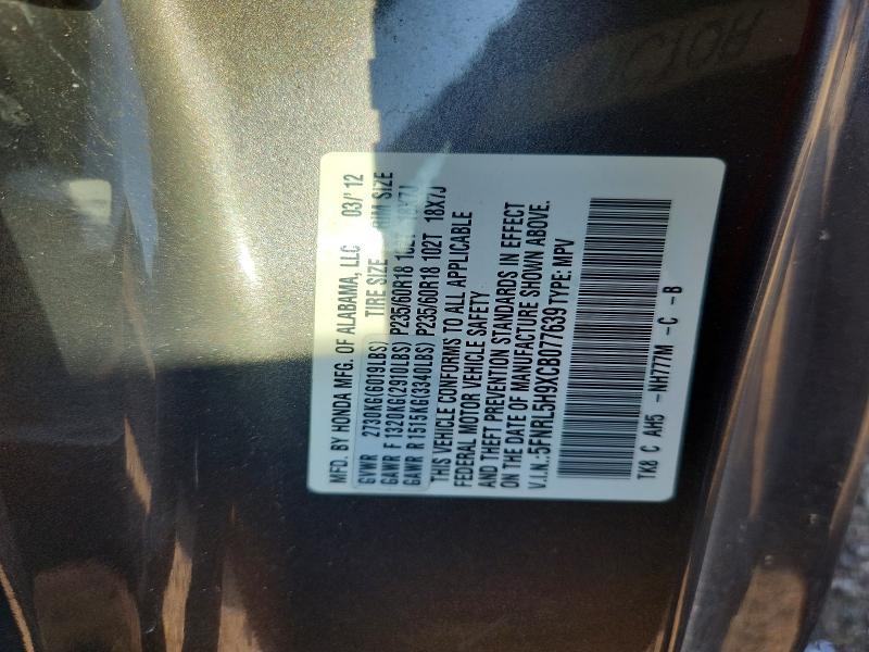 Aukcja sprzedaży 2012 Honda Odyssey, vin: 5FNRL5H9XCB077639, numer aukcji: 60268546