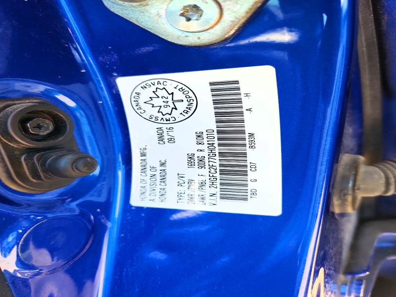 2016 Honda Civic მანქანა იყიდება აუქციონზე, vin: 2HGFC2F77GH041010, აუქციონის ნომერი: 61538316