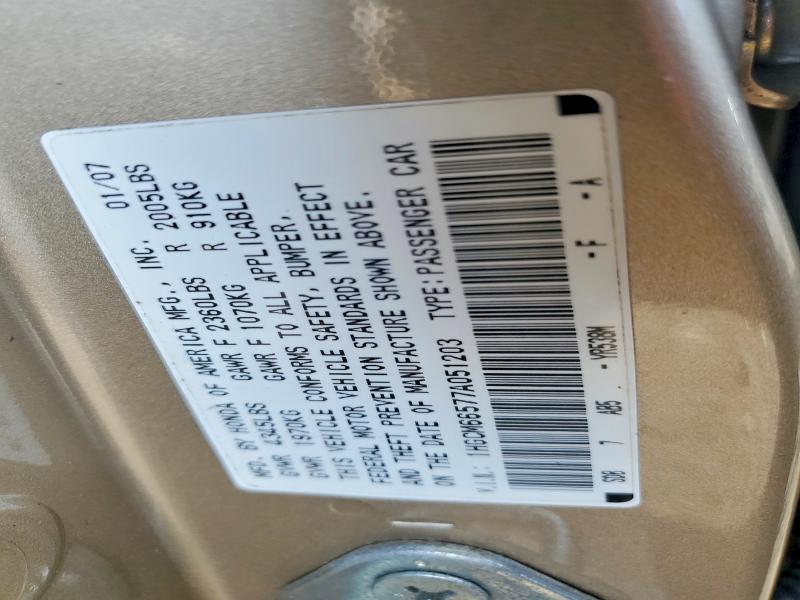 Aukcja sprzedaży 2007 Honda Accord, vin: 1HGCM66577A051203, numer aukcji: 85452455