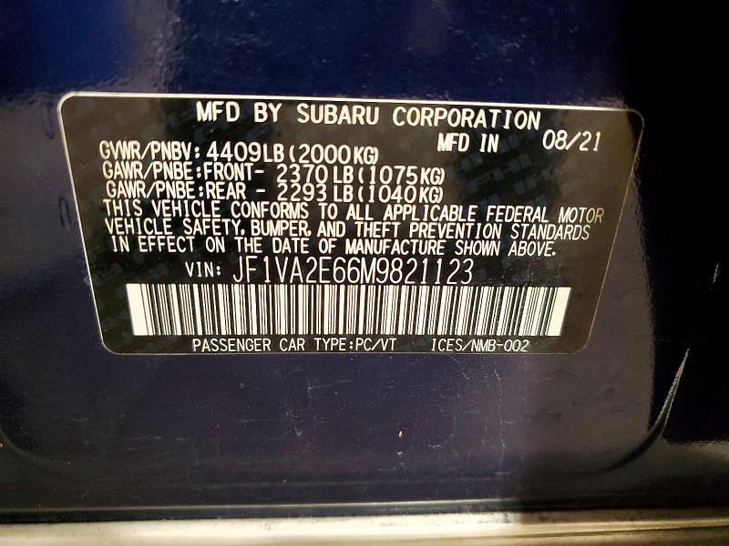 Продажа на аукционе авто 2021 Subaru Wrx, vin: JF1VA2E66M9821123, номер лота: 61479966