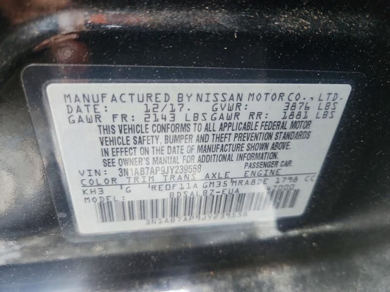 Продаж на аукціоні авто 2018 Nissan Sentra, vin: 3N1AB7AP9JY239558, номер лоту: 59651536