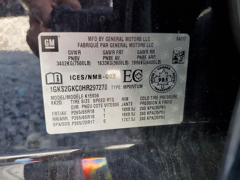 Aukcja sprzedaży 2017 Gmc Yukon Xl, vin: 1GKS2GKC0HR297270, numer aukcji: 61999226