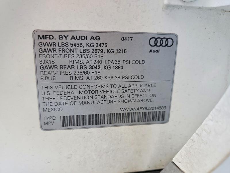 Aukcja sprzedaży 2018 Audi Q5, vin: WA1ANAFY6J2014509, numer aukcji: 60470906