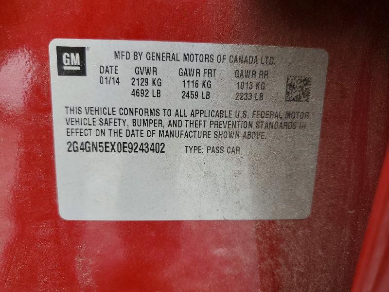 60888986 :رقم المزاد ، 2G4GN5EX0E9243402 vin ، 2014 Buick Regal مزاد بيع