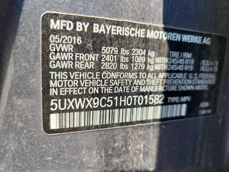 Продаж на аукціоні авто 2017 Bmw X3, vin: 5UXWX9C51H0T01582, номер лоту: 62817056