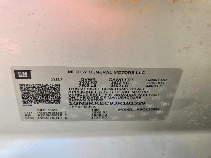 60554676 :رقم المزاد ، 1GNSKKEC9JR181329 vin ، 2018 Chevrolet Suburban مزاد بيع