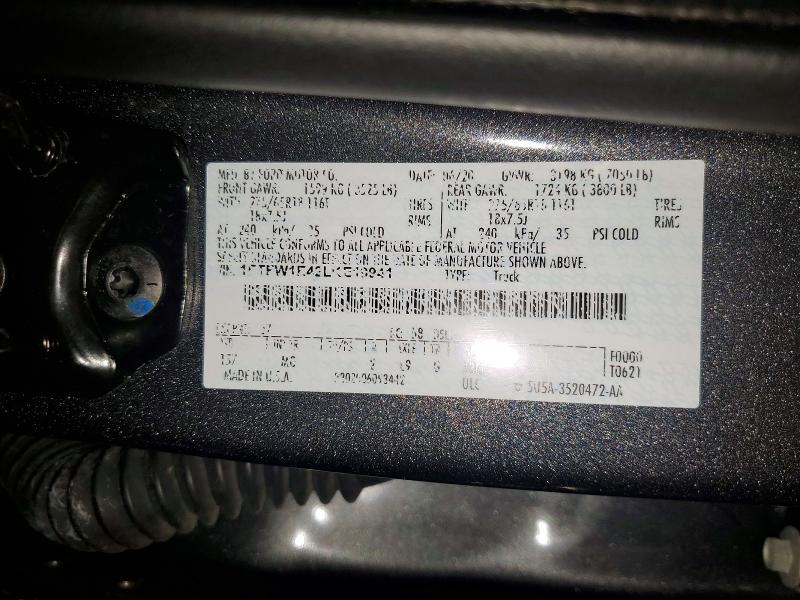 61029856 :رقم المزاد ، 1FTFW1E42LKE19941 vin ، 2020 Ford F150 مزاد بيع