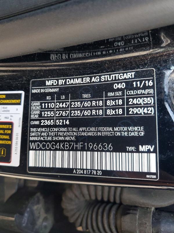 63214876 :رقم المزاد ، WDC0G4KB7HF196636 vin ، 2017 Mercedes-benz Glc مزاد بيع