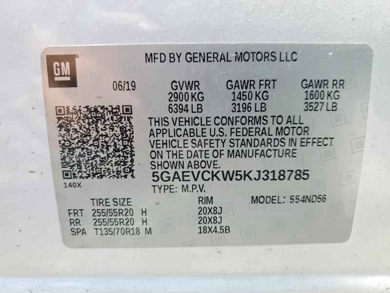 Aukcja sprzedaży 2019 Buick Enclave, vin: 5GAEVCKW5KJ318785, numer aukcji: 60444326