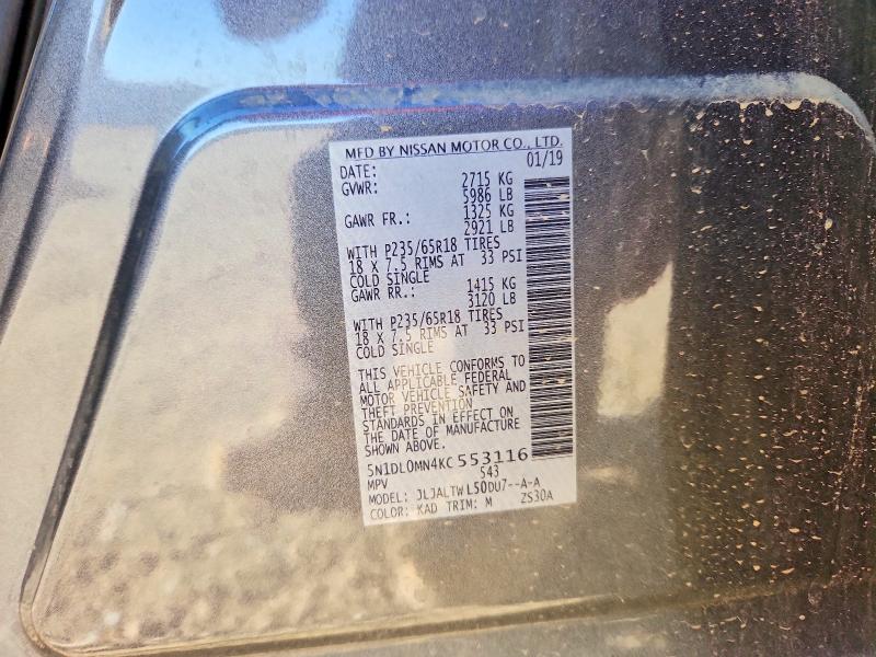 62435516 :رقم المزاد ، 5N1DL0MN4KC553116 vin ، 2019 Infiniti Qx60 مزاد بيع