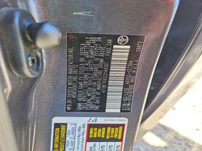 62685696 :رقم المزاد ، 4T1BF1FK5CU148367 vin ، 2012 Toyota Camry مزاد بيع