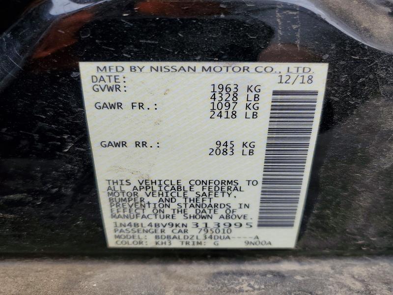 2019 Nissan Altima მანქანა იყიდება აუქციონზე, vin: 1N4BL4BV9KN313995, აუქციონის ნომერი: 85607175