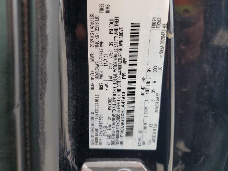 60075136 :رقم المزاد ، 1FMCU9GDXHUA47910 vin ، 2017 Ford Escape مزاد بيع