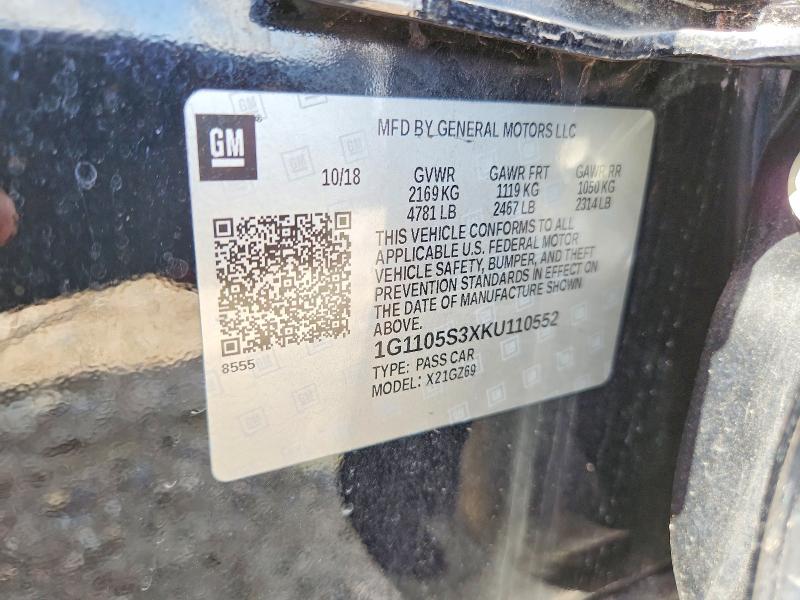Продаж на аукціоні авто 2019 Chevrolet Impala, vin: 1G1105S3XKU110552, номер лоту: 62347356