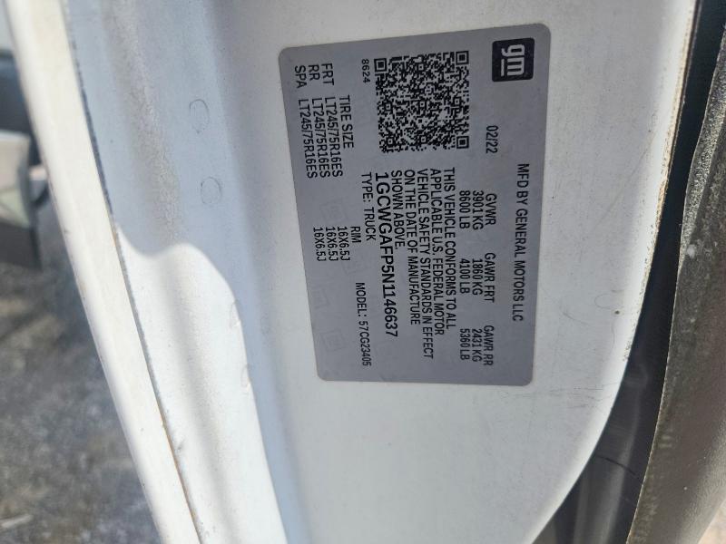 85772915 :رقم المزاد ، 1GCWGAFP5N1146637 vin ، 2022 Chevrolet Express G2500 مزاد بيع