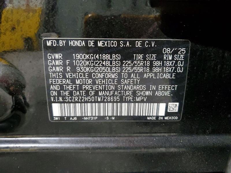 60790706 :رقم المزاد ، 3CZRZ2H50TM728695 vin ، 2026 Honda Hr-v مزاد بيع