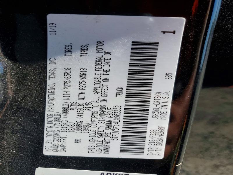 60776086 :رقم المزاد ، 5TFUY5F14LX903352 vin ، 2020 Toyota Tundra مزاد بيع