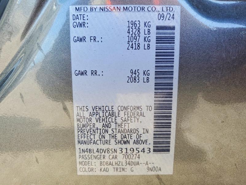 Aukcja sprzedaży 2025 Nissan Altima, vin: 1N4BL4DV8SN319543, numer aukcji: 62620326