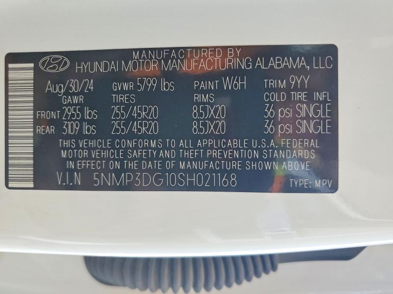2025 Hyundai Santa Fe მანქანა იყიდება აუქციონზე, vin: 5NMP3DG10SH021168, აუქციონის ნომერი: 59912206