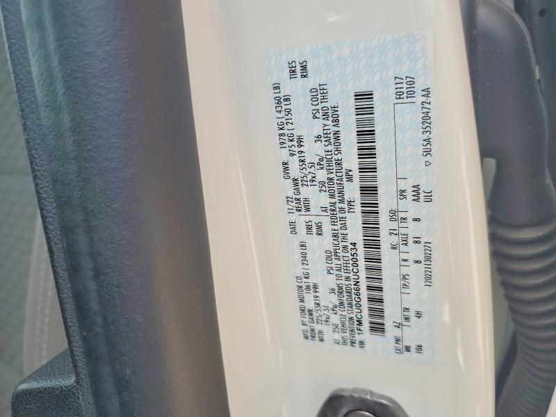 2022 Ford Escape მანქანა იყიდება აუქციონზე, vin: 1FMCU0G66NUC00534, აუქციონის ნომერი: 63253176