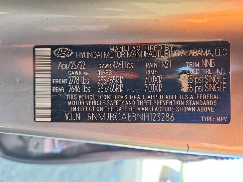 2022 Hyundai Tucson მანქანა იყიდება აუქციონზე, vin: 5NMJBCAE8NH123286, აუქციონის ნომერი: 62084796