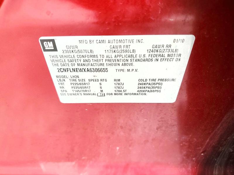 2010 Chevrolet Equinox მანქანა იყიდება აუქციონზე, vin: 2CNFLNEWXA6306655, აუქციონის ნომერი: 63163426