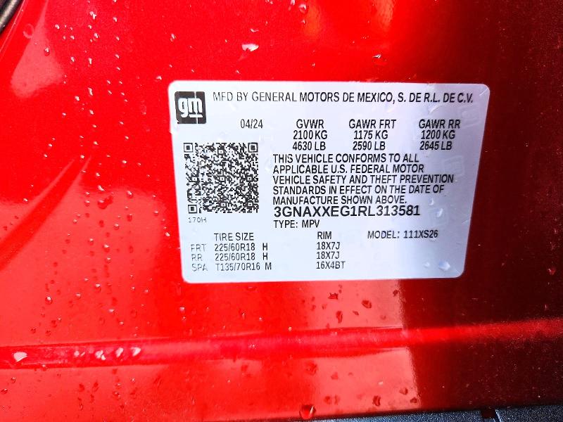 2024 Chevrolet Equinox მანქანა იყიდება აუქციონზე, vin: 3GNAXXEG1RL313581, აუქციონის ნომერი: 59096666