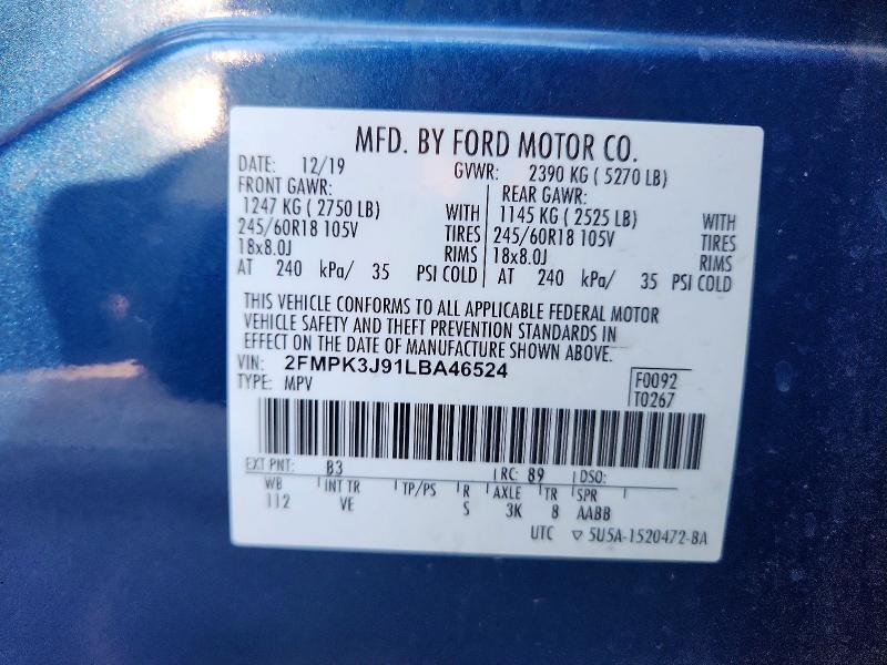 Продажа на аукционе авто 2020 Ford Edge, vin: 2FMPK3J91LBA46524, номер лота: 60561896