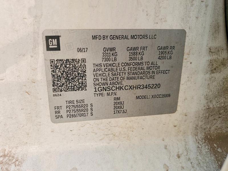 55278426 :رقم المزاد ، 1GNSCHKCXHR345220 vin ، 2017 Chevrolet Suburban مزاد بيع